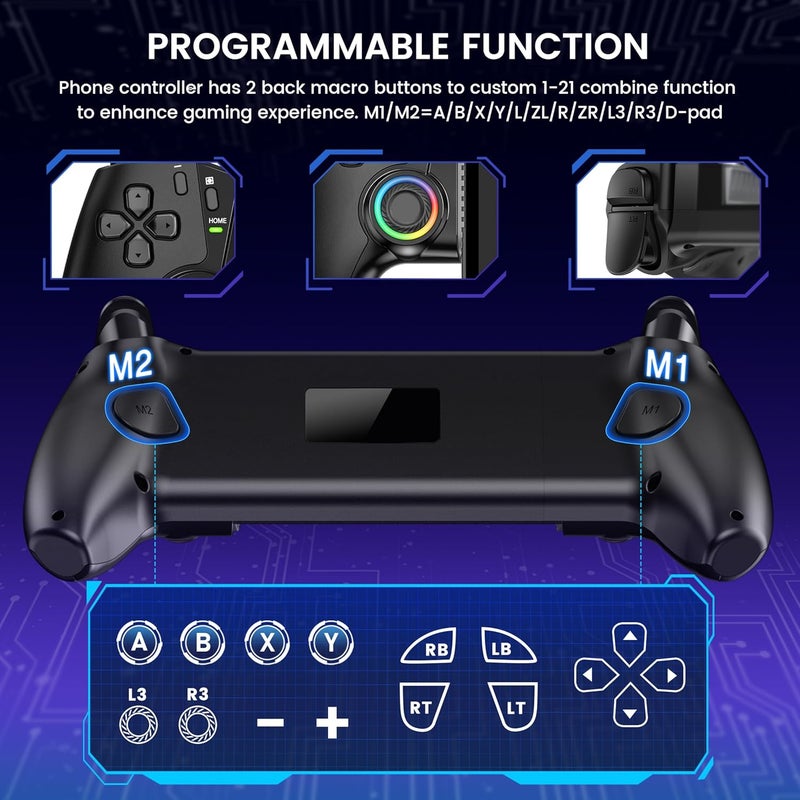 KICKDOT Switch Controller Compatible With Nintendo Switch 2/1/OLED With Hall Joystick LED, Wireless One-Piece Handheld Mobile Phone Controller for iPhone Android Support Xbox, Steam Link, PlayStation 3 skins - Image 3